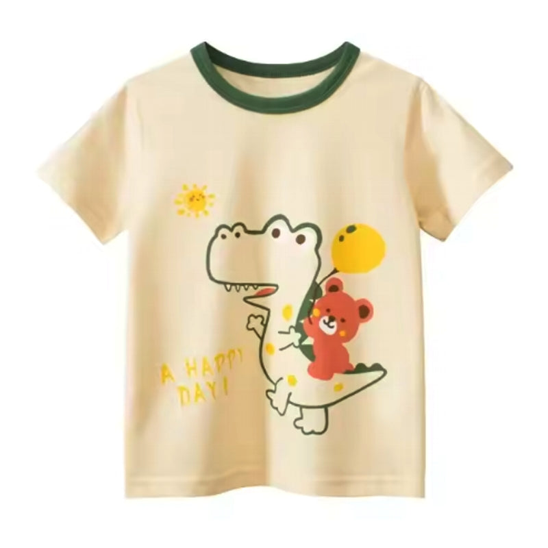 Summer Children Clothing Cartoon Dinosaur T-Shirts Beige kids clothing - Tophatter Daily Deals
