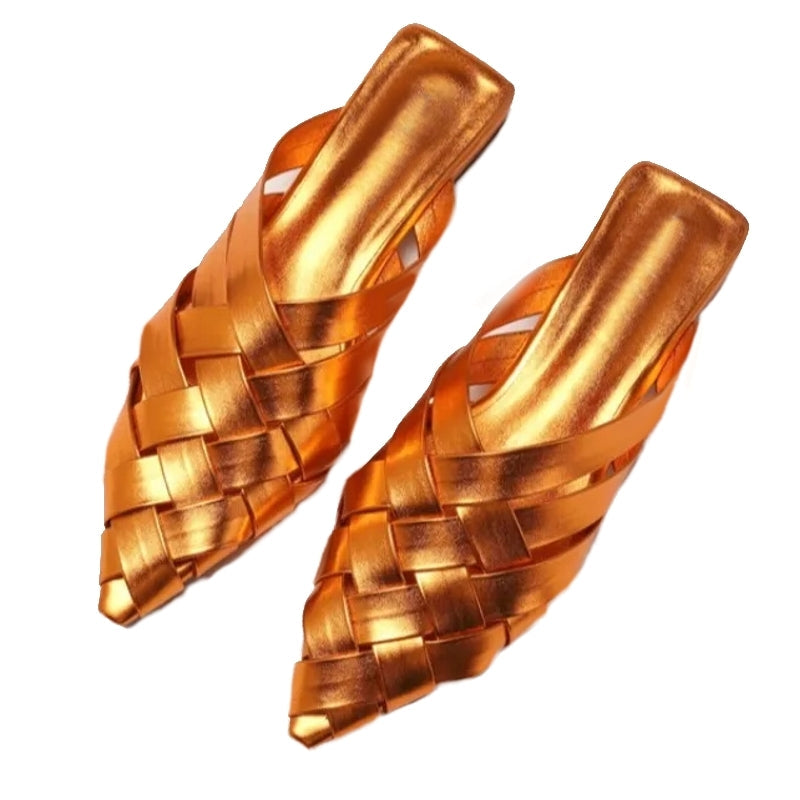 Hollow Woven Pointed Cool Women Sandals Champagne Casual Women Shoes - Tophatter Daily Deals