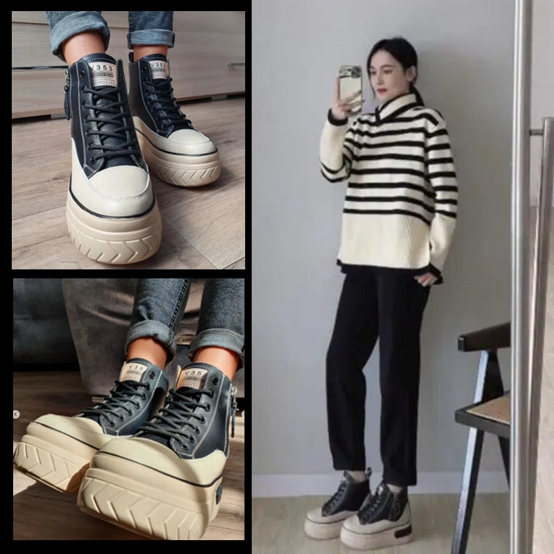 Women Shoes Genuine Leather 8cm Zip Boots High Heel Sneaker - Tophatter Daily Deals
