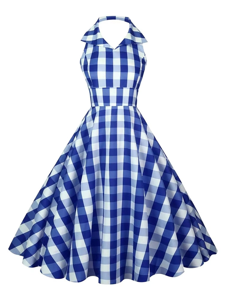 Retro Halter Party Midi Dresses Navy Midi Dresses - Tophatter Daily Deals