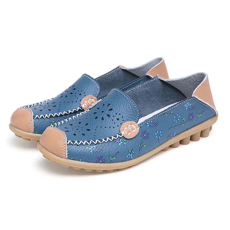 Floral Pattern Cutouts Women Genuine Leather shoes Blue Women Shoes - Tophatter Daily Deals