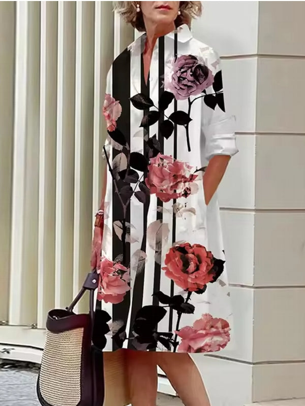 Abstract Print Women's Shirt Dresses Red Midi Dresses - Tophatter Daily Deals