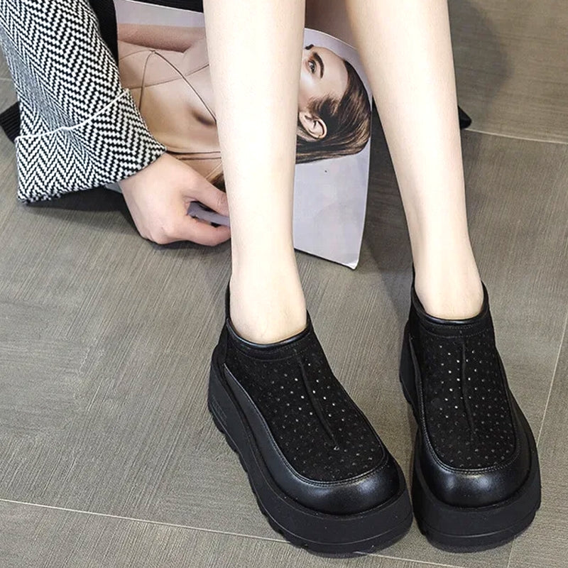 Women Suede Cow Causal Shoes Wedge Flats 6CM Casual Women Shoes - Tophatter Daily Deals