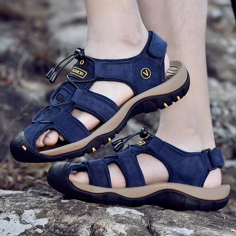 Summer Men Sandals Leather Beach Shoes Men Sandals - Tophatter Daily Deals