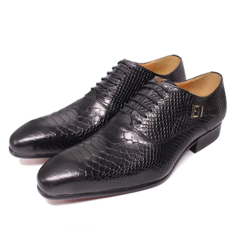 Men Leather Oxford Shoes Snake Skin Print Business Leather Shoes - Tophatter Daily Deals