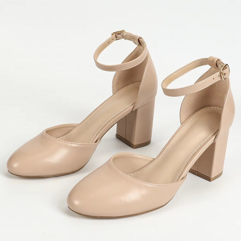 Women Pointed Toe Low Chunky Block Heels Beige Heel Shoes - Tophatter Daily Deals