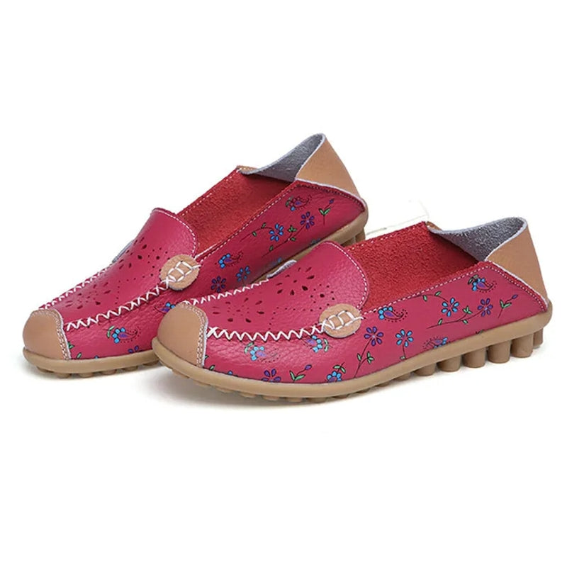 Floral Pattern Cutouts Women Genuine Leather shoes Rose Pink Women Shoes - Tophatter Daily Deals