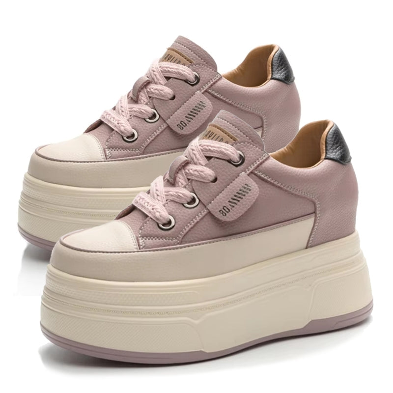 Cow Suede Genuine Leather Platform Shoes 9cm Violet High Heel Sneaker - Tophatter Daily Deals