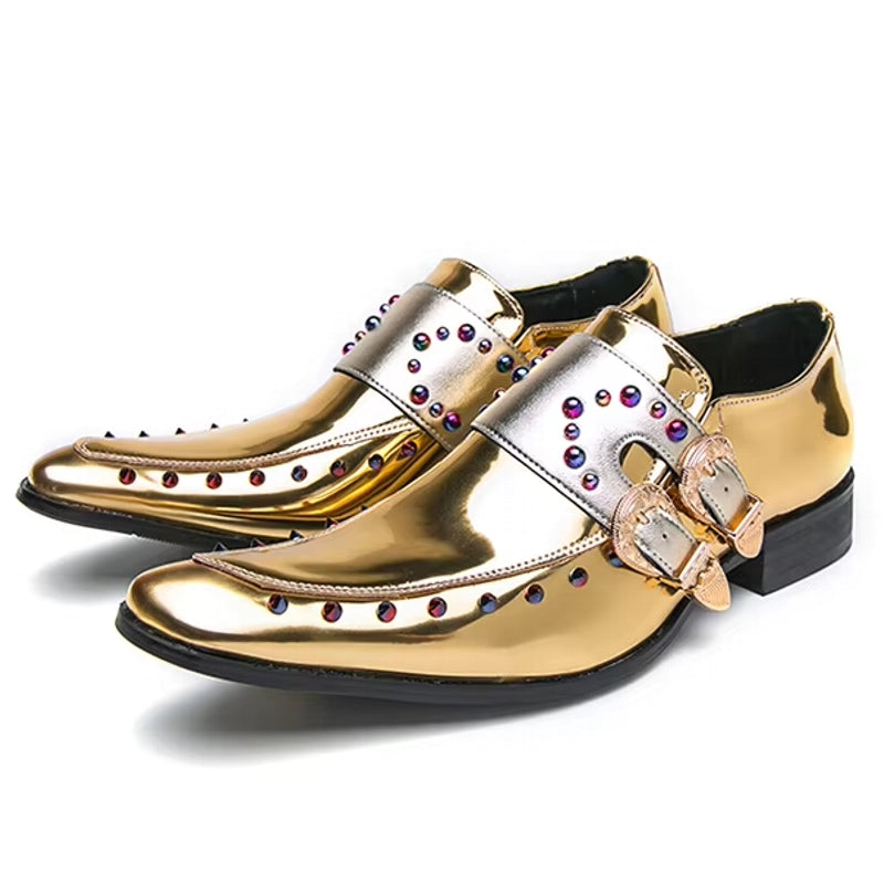 Golden Glitter Leather Rhinestone Men Chelsea Men Dresses Shoes - Tophatter Daily Deals