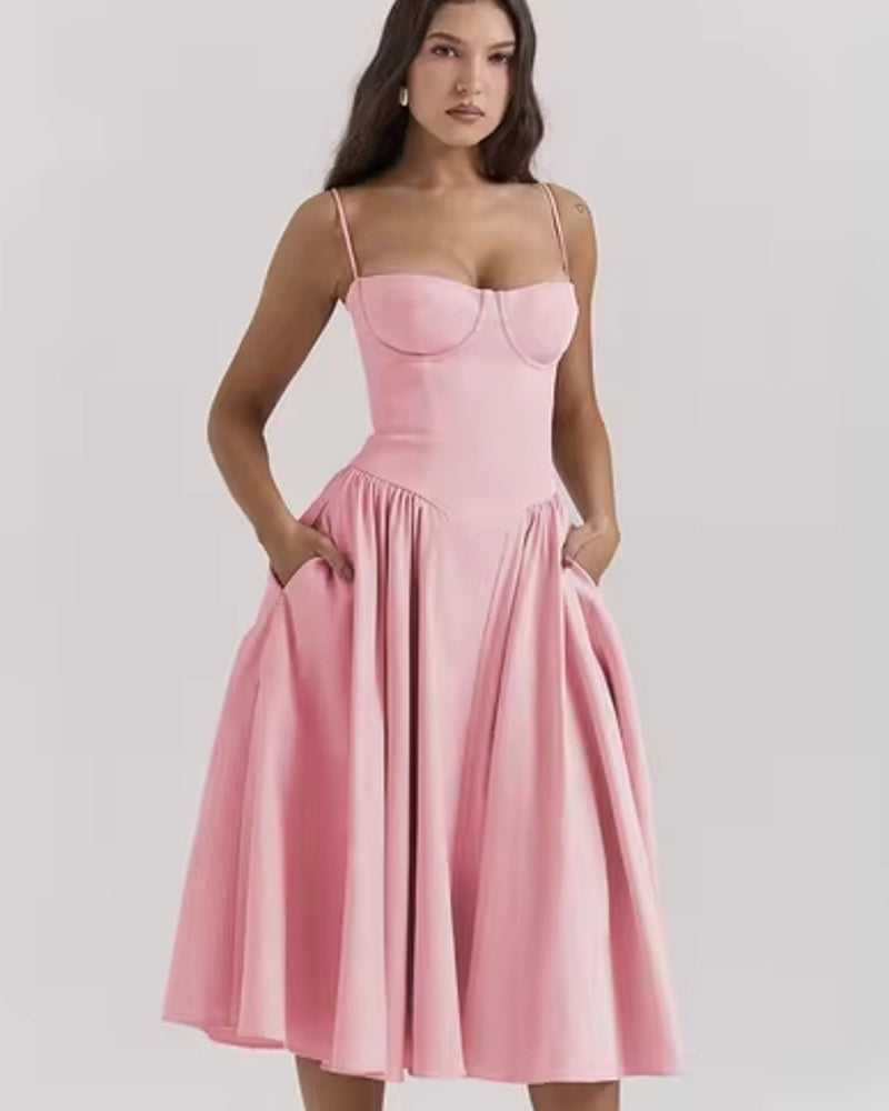Elegant Events Corset Dress Sexy Strapless Midi Dresses Pink Midi Dresses - Tophatter Daily Deals