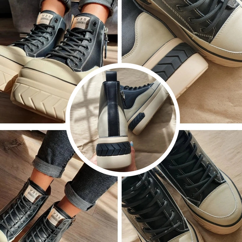 Women Shoes Genuine Leather 8cm Zip Boots High Heel Sneaker - Tophatter Daily Deals