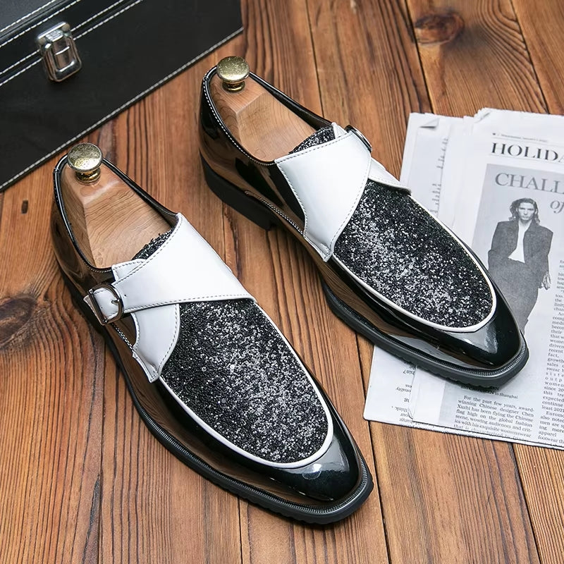Fashion Men Golden and Black Sequined Shoes Men Shoes - Tophatter Daily Deals