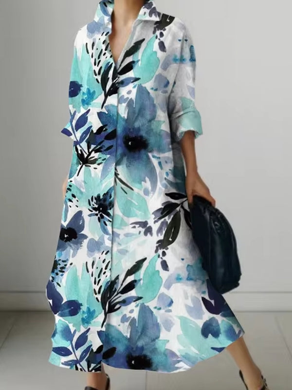 Women's Elegant Shirt Dresses Sky Blue Maxi Dresses - Tophatter Daily Deals