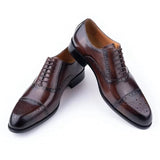 Genuine Cowhide Formal Office Classic Brogue Shoe Brown Men Dresses Shoes - Tophatter Daily Deals