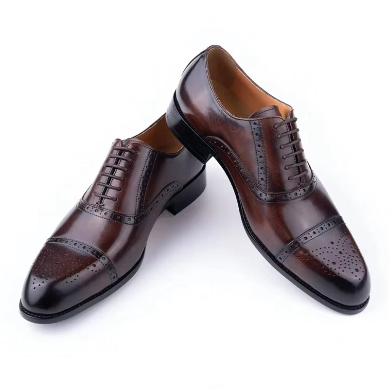 Genuine Cowhide Formal Office Classic Brogue Shoe Brown Men Dresses Shoes - Tophatter Daily Deals