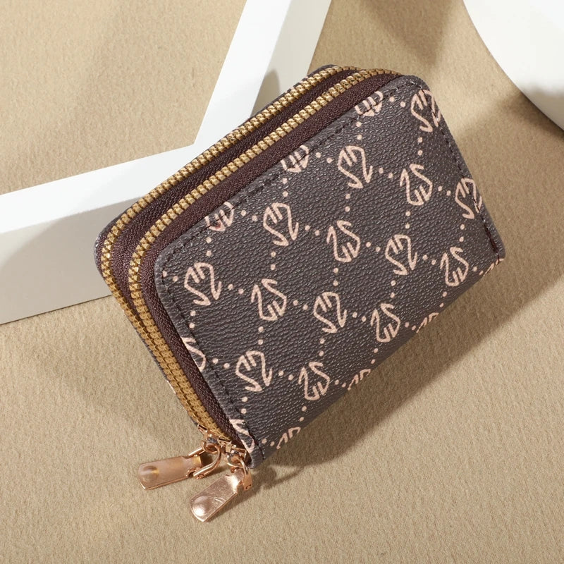 Chic Vintage Double Zipper Card Holder Wallet for Women Brown Wallets - Tophatter Daily Deals