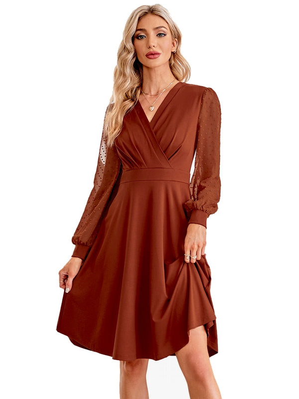 Casual V Neck High Waist Mini Dress Brown Mini Dresses - Tophatter Daily Deals
