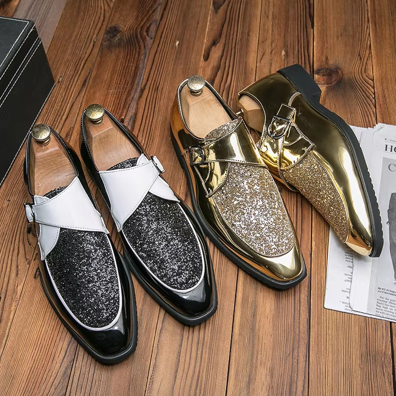 Fashion Men Golden and Black Sequined Shoes Men Shoes - Tophatter Daily Deals
