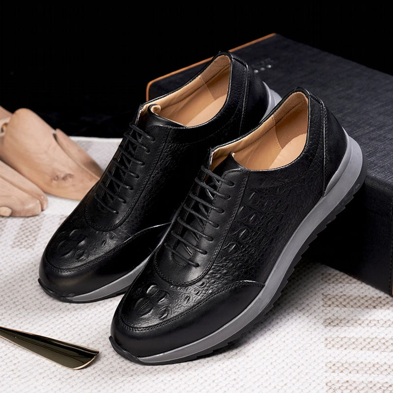 Men Genuine Leather Crocodile Pattern Casual Sneakers Men Dresses Shoes - Tophatter Daily Deals