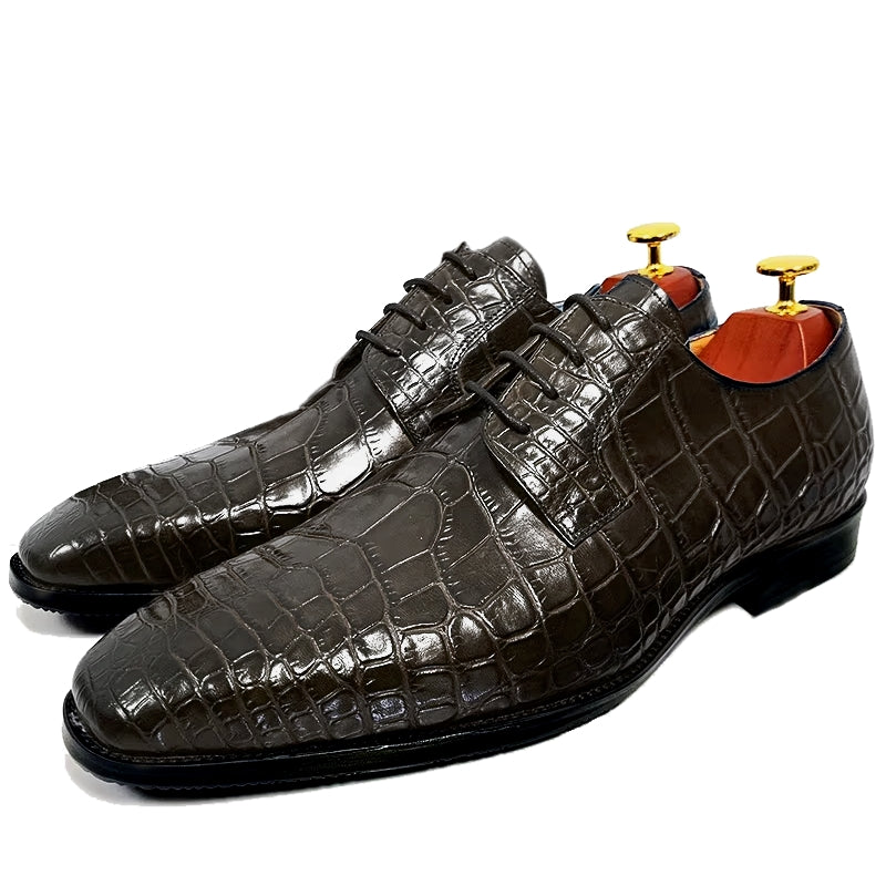 Blue Black Crocodile Pattern Oxford Shoes Black Men Dresses Shoes - Tophatter Daily Deals