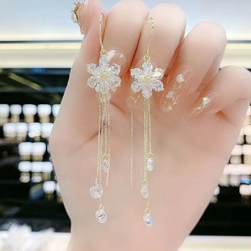 Luxury Crystal Long Tassel Ear Line Hanging Earring White Earrings - Tophatter Daily Deals