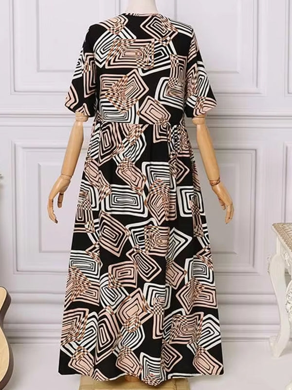 Geometric Printed Dress Robe Bohemian Maxi Long Dresses Maxi Dresses - Tophatter Daily Deals