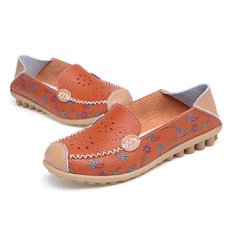 Floral Pattern Cutouts Women Genuine Leather shoes Orange Women Shoes - Tophatter Daily Deals