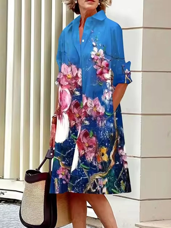 Abstract Print Women's Shirt Dresses Blue Midi Dresses - Tophatter Daily Deals