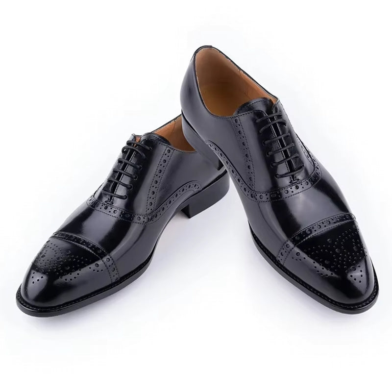 Genuine Cowhide Formal Office Classic Brogue Shoe Black Men Dresses Shoes - Tophatter Daily Deals