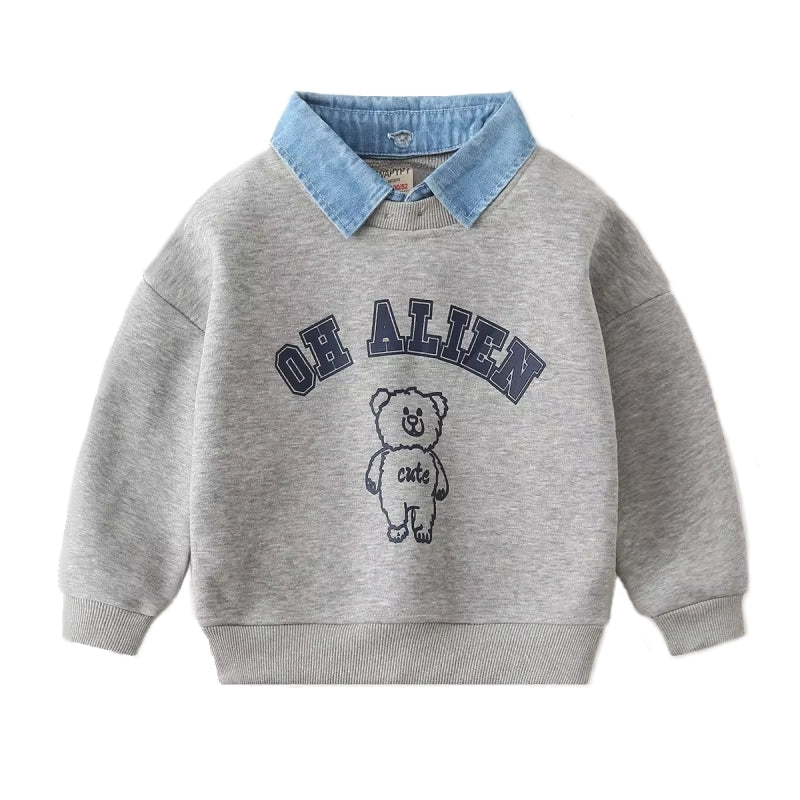 Casual Children's Clothing Printing Cute Bear Grey kids clothing - Tophatter Daily Deals