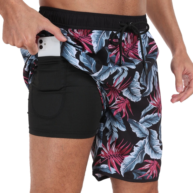 Men Beach Pants Casual Vacation Printed Short Red Swimsuit - Tophatter Daily Deals