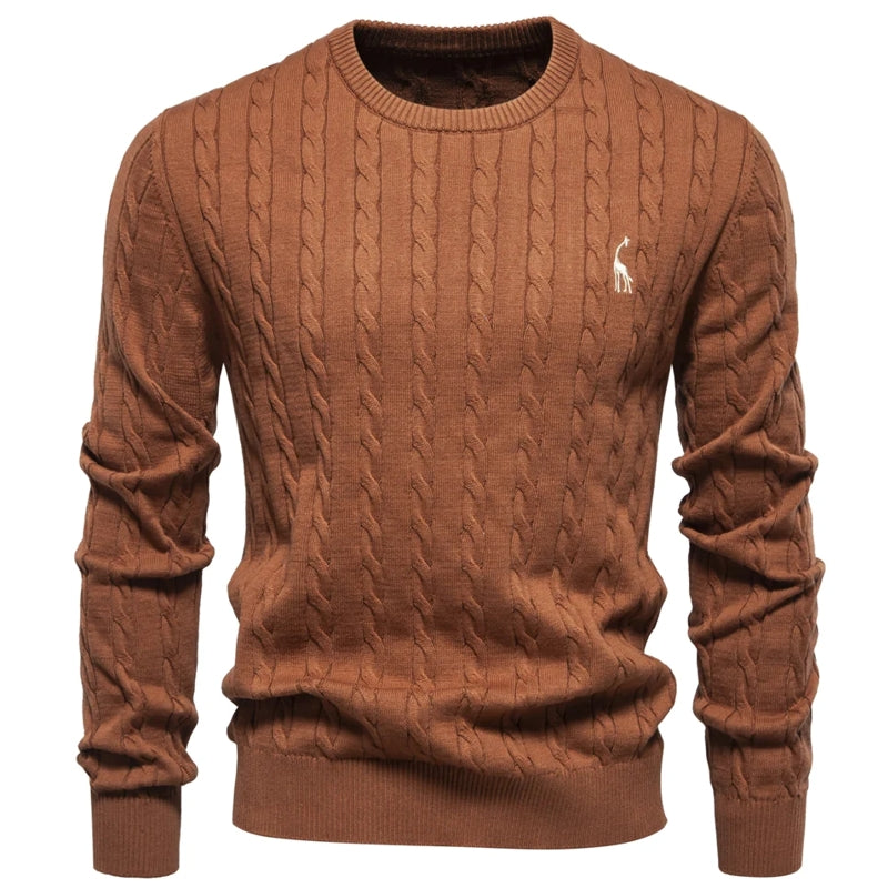 Round Neck Classic Twist Patterned Pullover Knitted Brown Men's Clothing - Tophatter Daily Deals