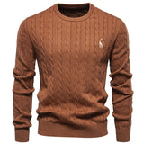 Round Neck Classic Twist Patterned Pullover Knitted Brown Men's Clothing - Tophatter Daily Deals