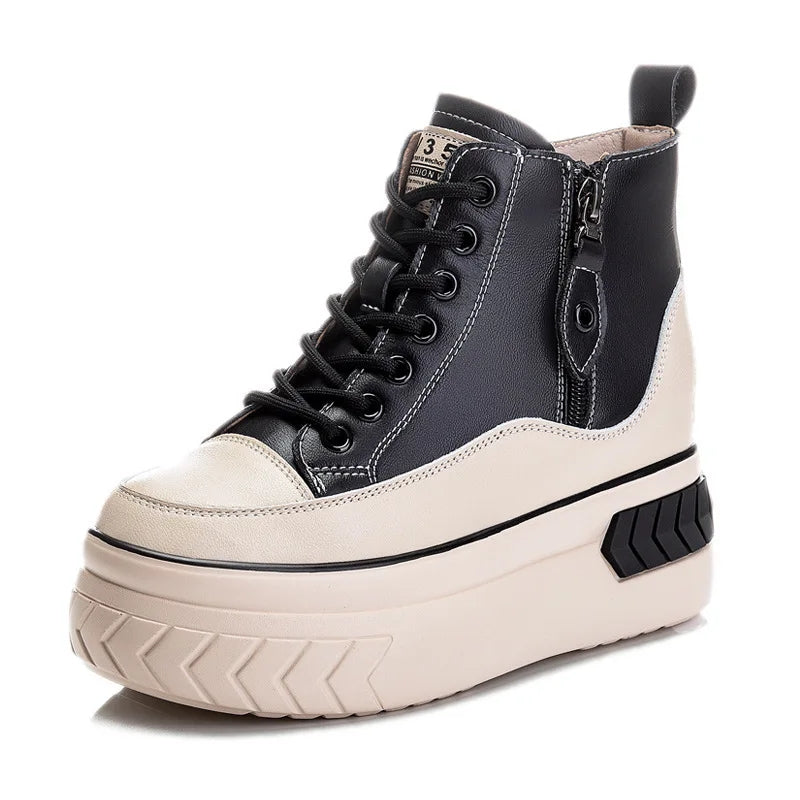 Women Shoes Genuine Leather 8cm Zip Boots High Heel Sneaker - Tophatter Daily Deals
