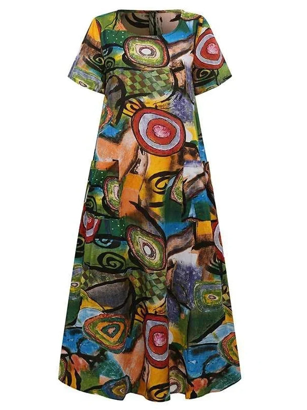 Beautiful Long Short Sleeve Abstract Print Dress Maxi Dresses - Tophatter Daily Deals