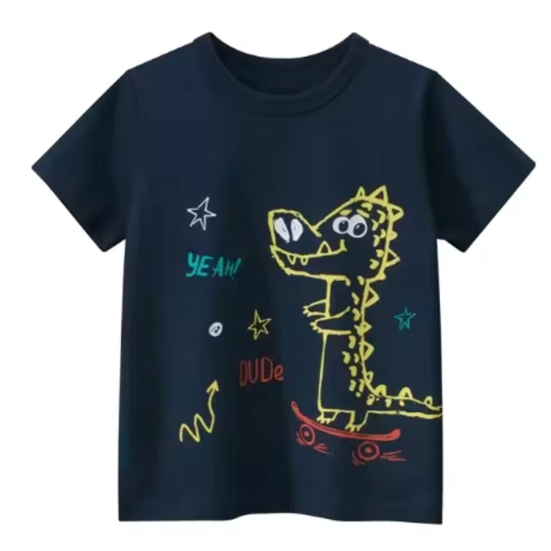 Summer Children Clothing Cartoon Dinosaur T-Shirts Black kids clothing - Tophatter Daily Deals