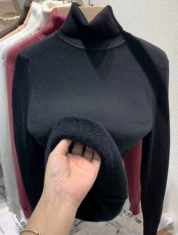 The Elegant Thick Slim Knitted Pullover Black Blouses - Tophatter Daily Deals