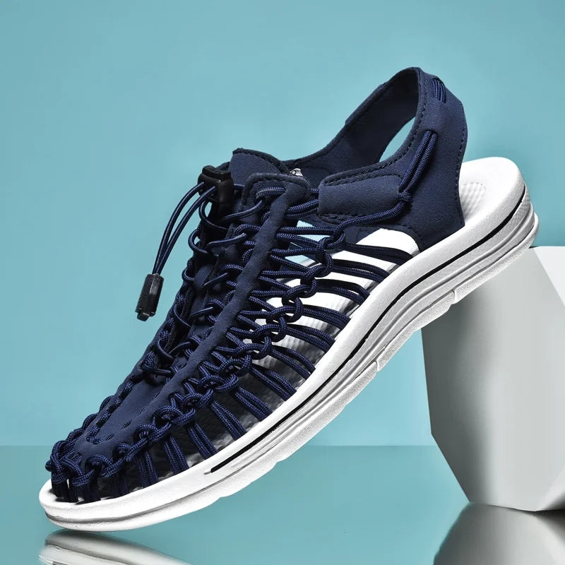 Fashion Handmade Weaving Design Beach Couples Sandals Navy Men Sandals - Tophatter Daily Deals