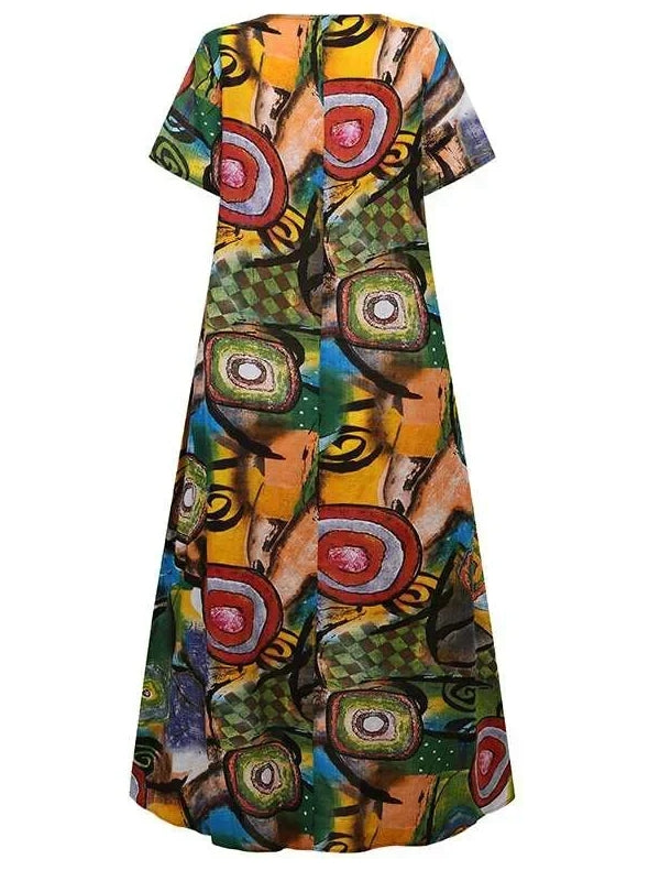 Beautiful Long Short Sleeve Abstract Print Dress Maxi Dresses - Tophatter Daily Deals