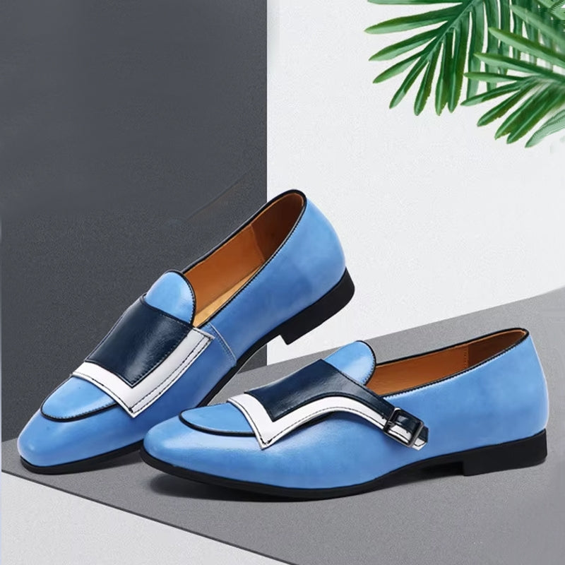 Monk Strap Blue and white Oxford Shoes Loafers - Tophatter Daily Deals