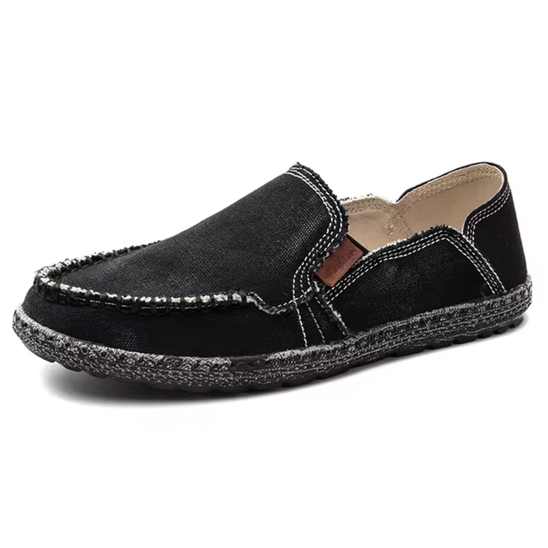 Canvas Loafers Breathable Men Flat Lazy Shoes Black Loafers - Tophatter Daily Deals