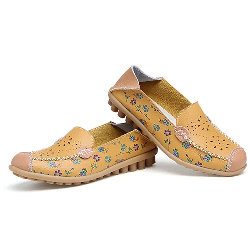 Floral Pattern Cutouts Women Genuine Leather shoes Yellow Women Shoes - Tophatter Daily Deals