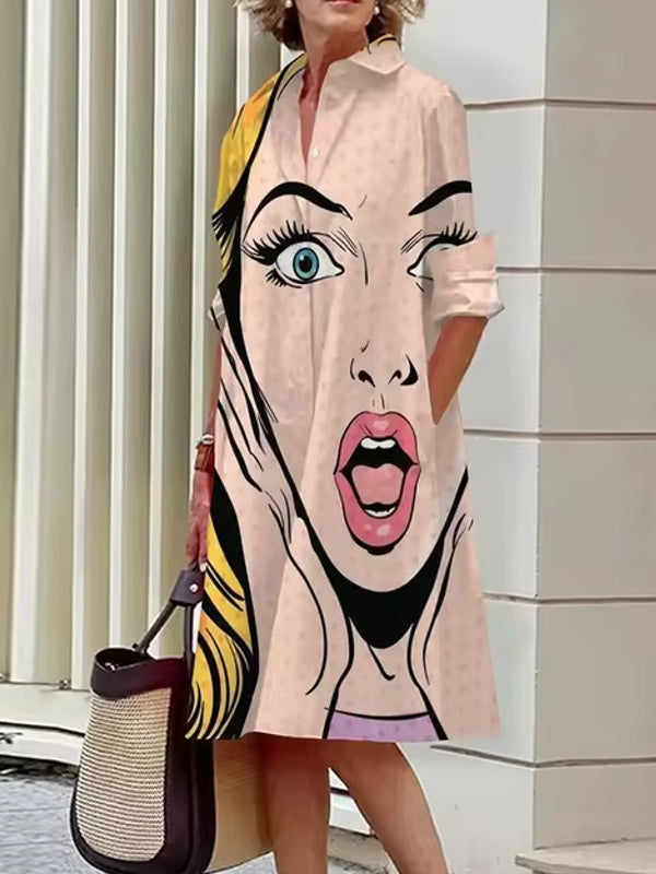 Abstract Print Women's Shirt Dresses Rose gold Midi Dresses - Tophatter Daily Deals