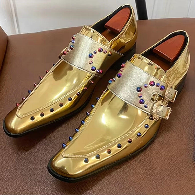 Golden Glitter Leather Rhinestone Men Chelsea Men Dresses Shoes - Tophatter Daily Deals
