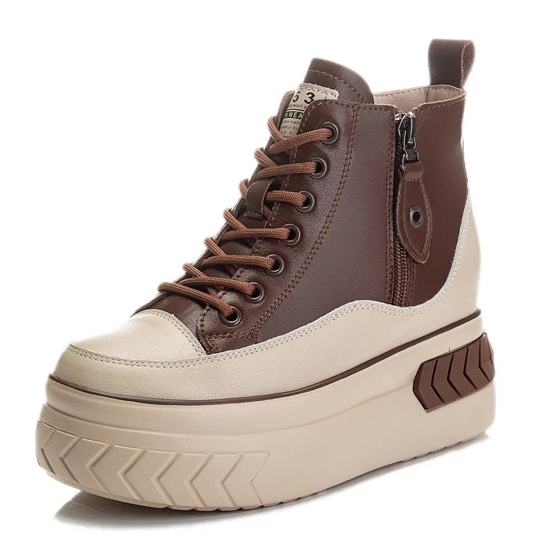 Women Shoes Genuine Leather 8cm Zip Boots High Heel Sneaker - Tophatter Daily Deals