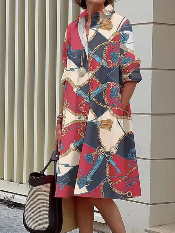 Abstract Print Women's Shirt Dresses Midi Dresses - Tophatter Daily Deals
