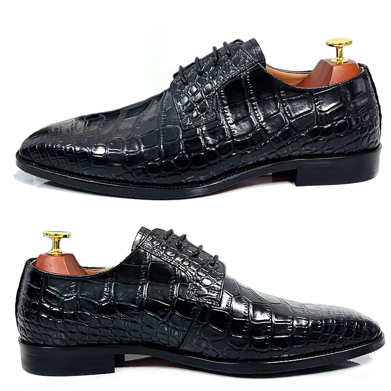 Blue Black Crocodile Pattern Oxford Shoes Men Dresses Shoes - Tophatter Daily Deals