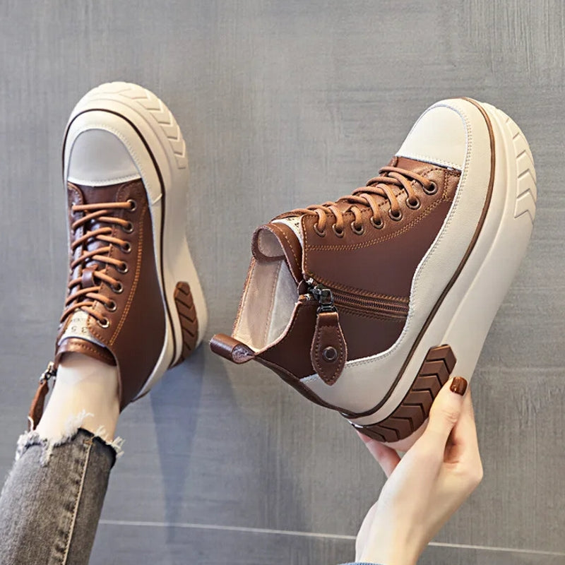 Women Shoes Genuine Leather 8cm Zip Boots High Heel Sneaker - Tophatter Daily Deals