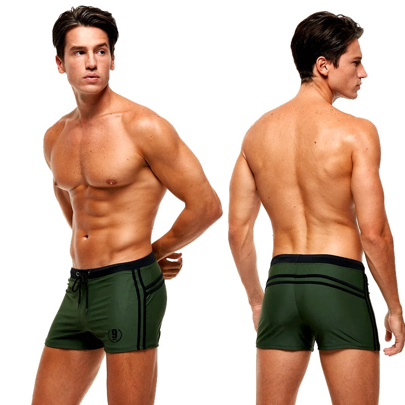 Men Swim Boxer Trunks NO.9 Army Green Swimsuit - Tophatter Daily Deals