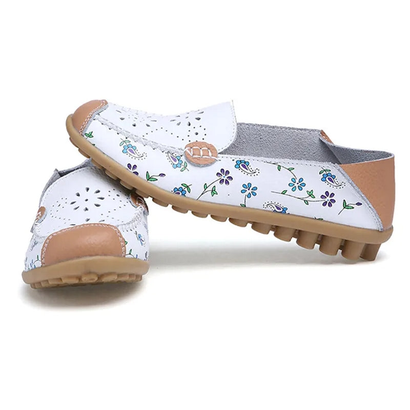 Floral Pattern Cutouts Women Genuine Leather shoes White Women Shoes - Tophatter Daily Deals